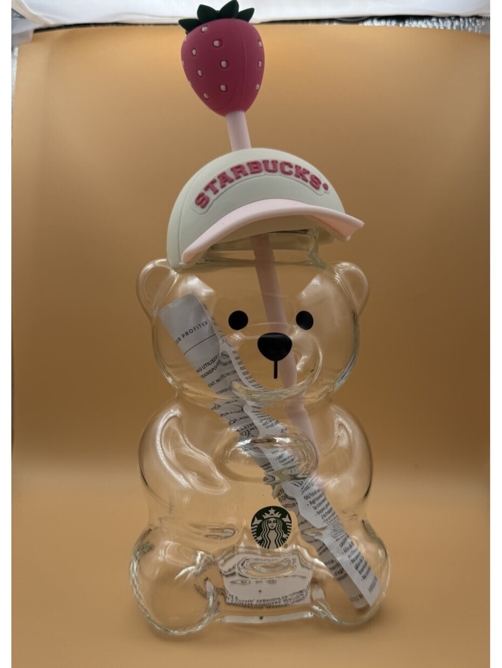 Starbucks Bear-Shaped Clear Cup w/ Pink Straw & Strawberry Topper 2 Cup Set - Picture 2 of 7
